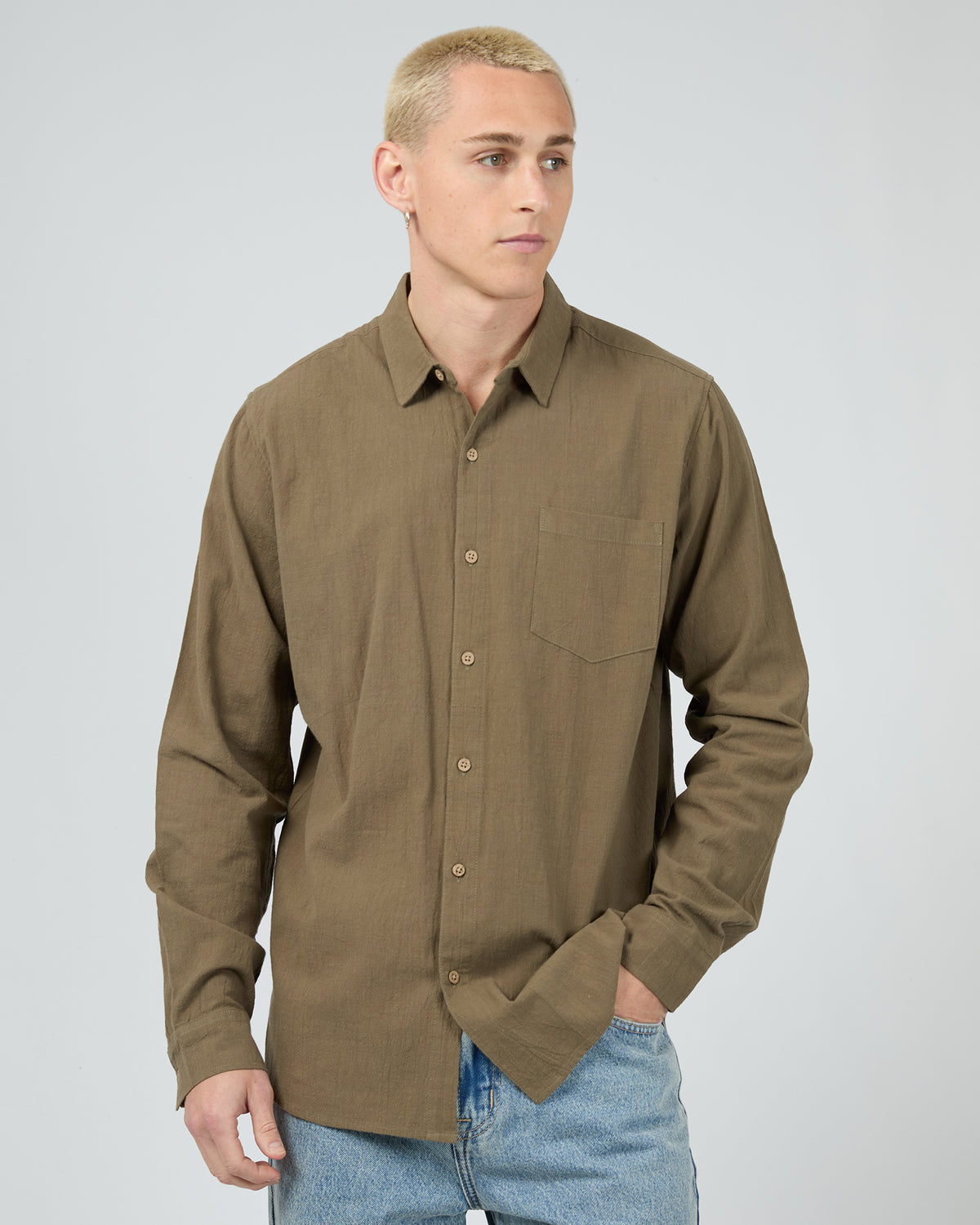 Texture Long Sleeve Shirt Khaki