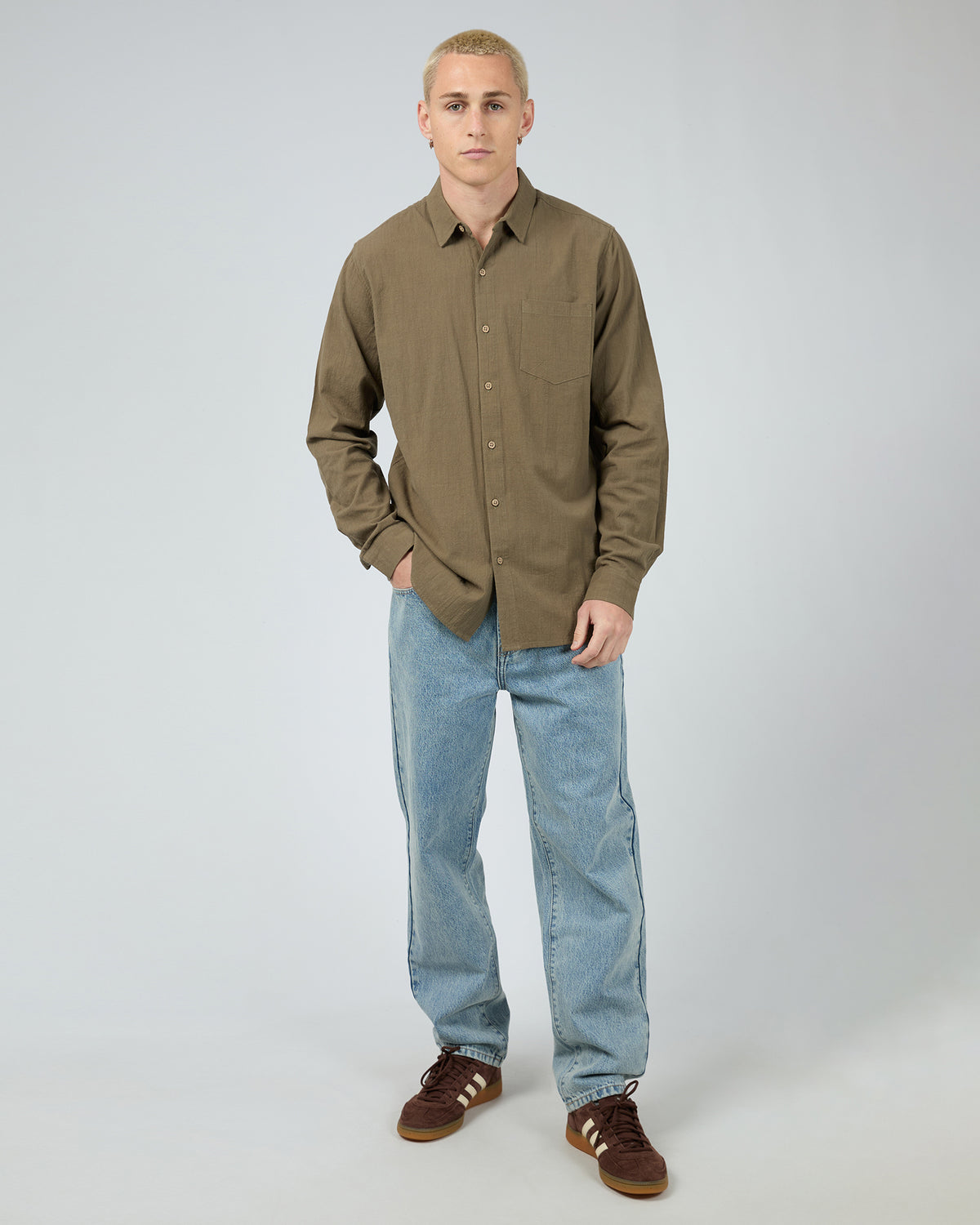 Texture Long Sleeve Shirt Khaki