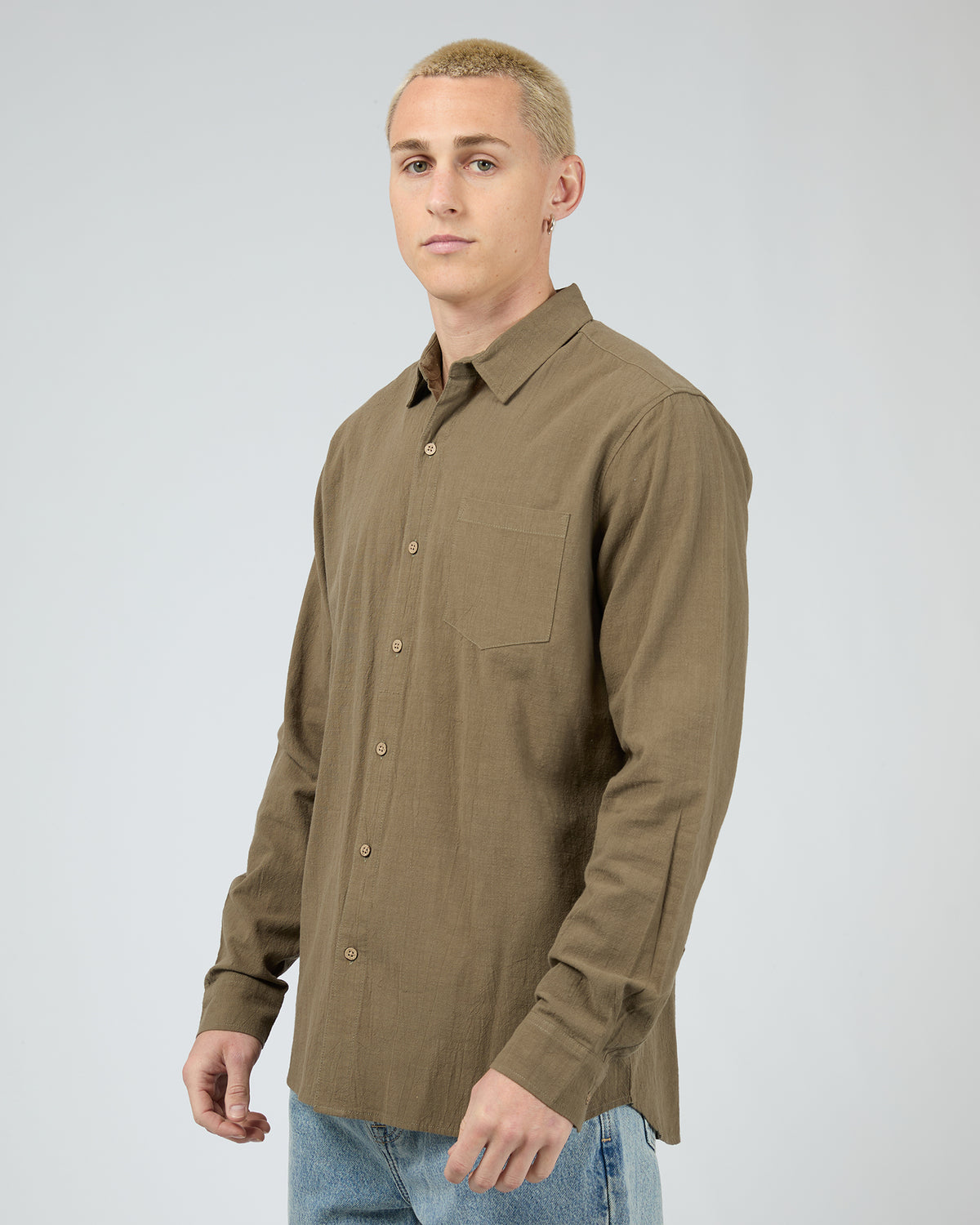 Texture Long Sleeve Shirt Khaki