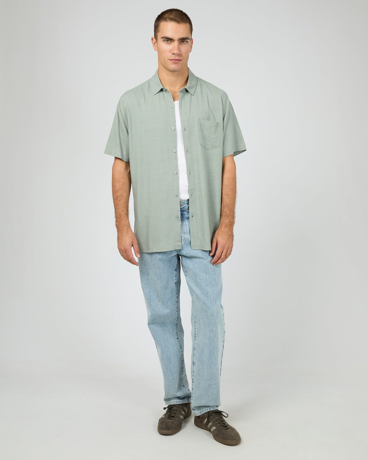 Textured Linen Ss Shirt Green