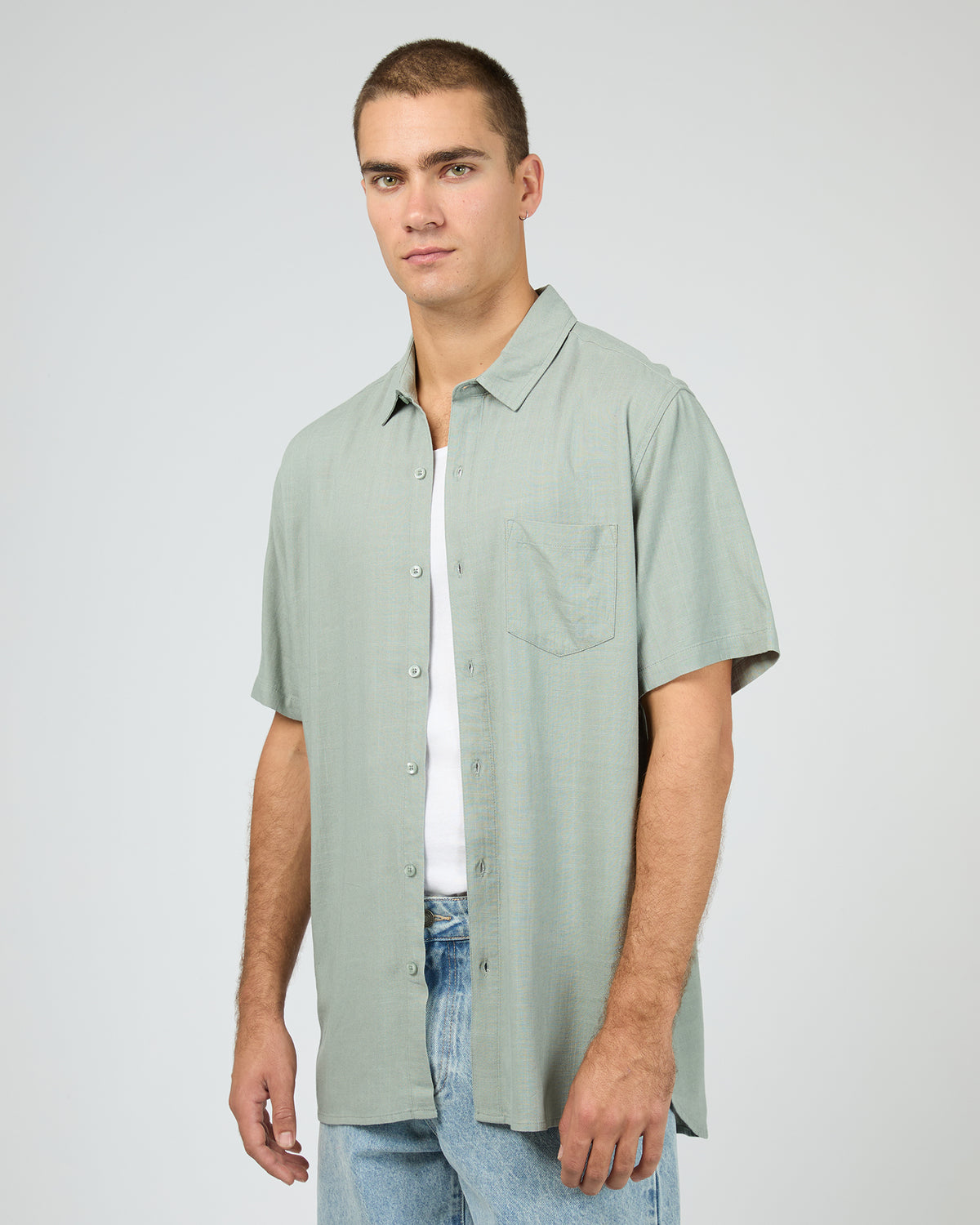 Textured Linen Ss Shirt Green
