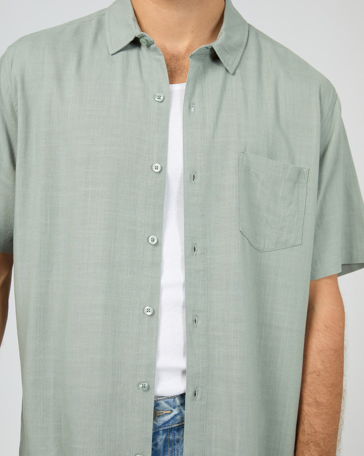 Textured Linen Ss Shirt Green