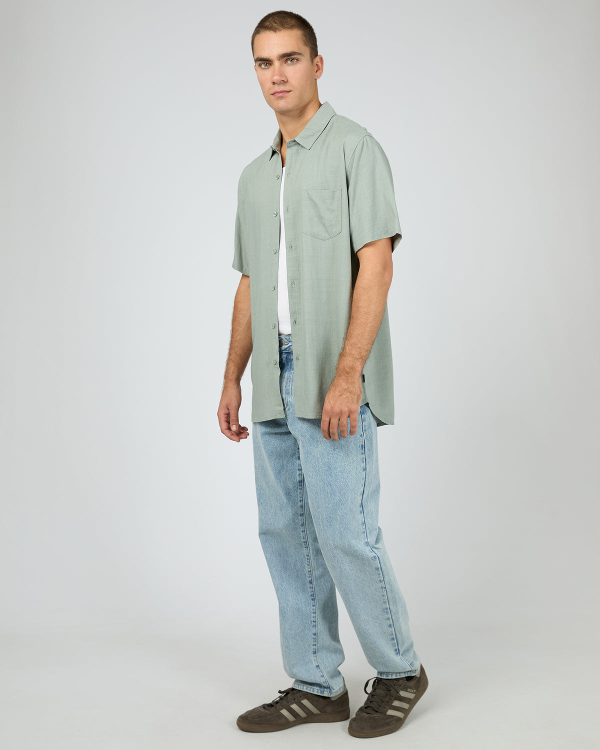 Textured Linen Ss Shirt Green