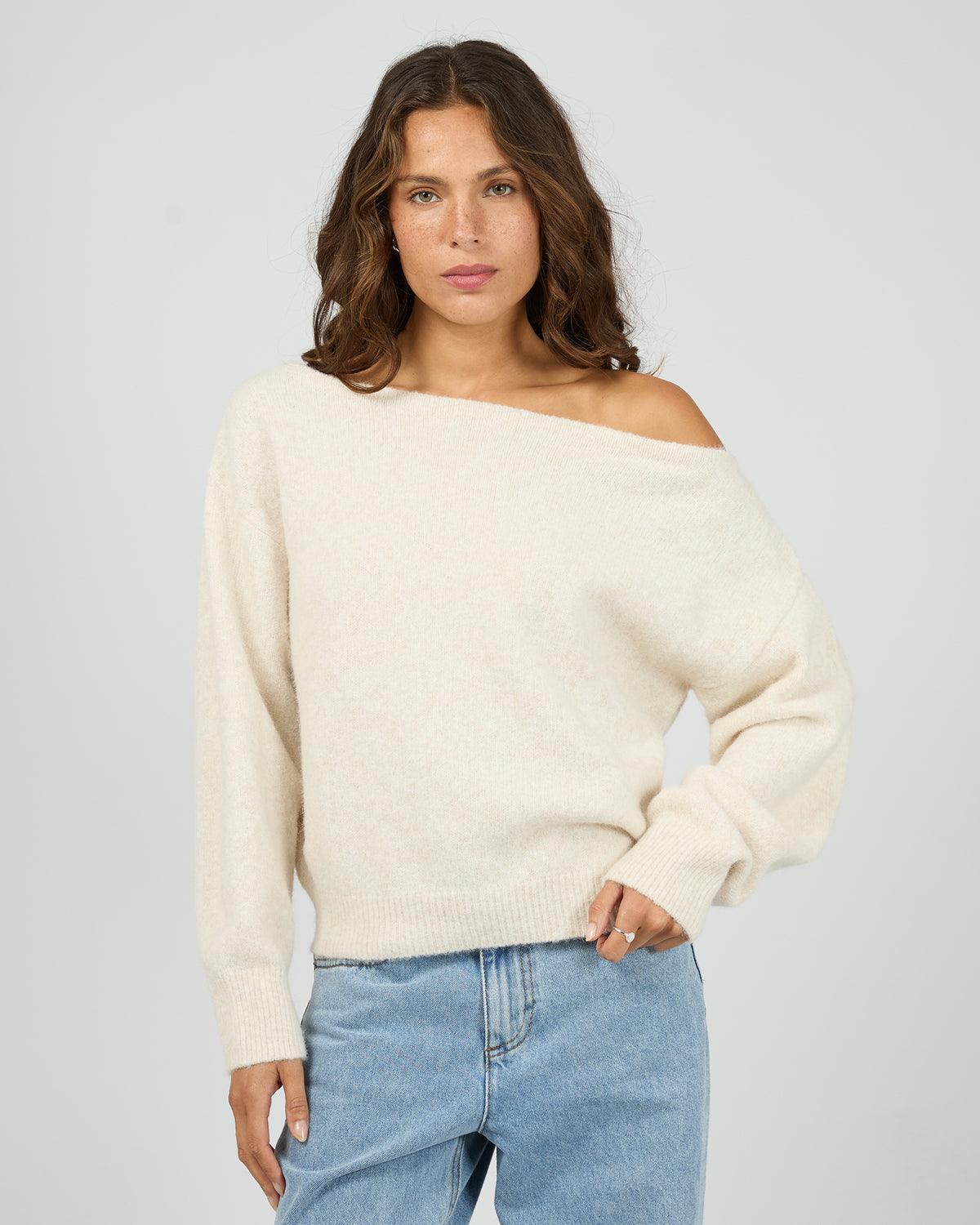 Off Shoulder Knit Jumper Oat