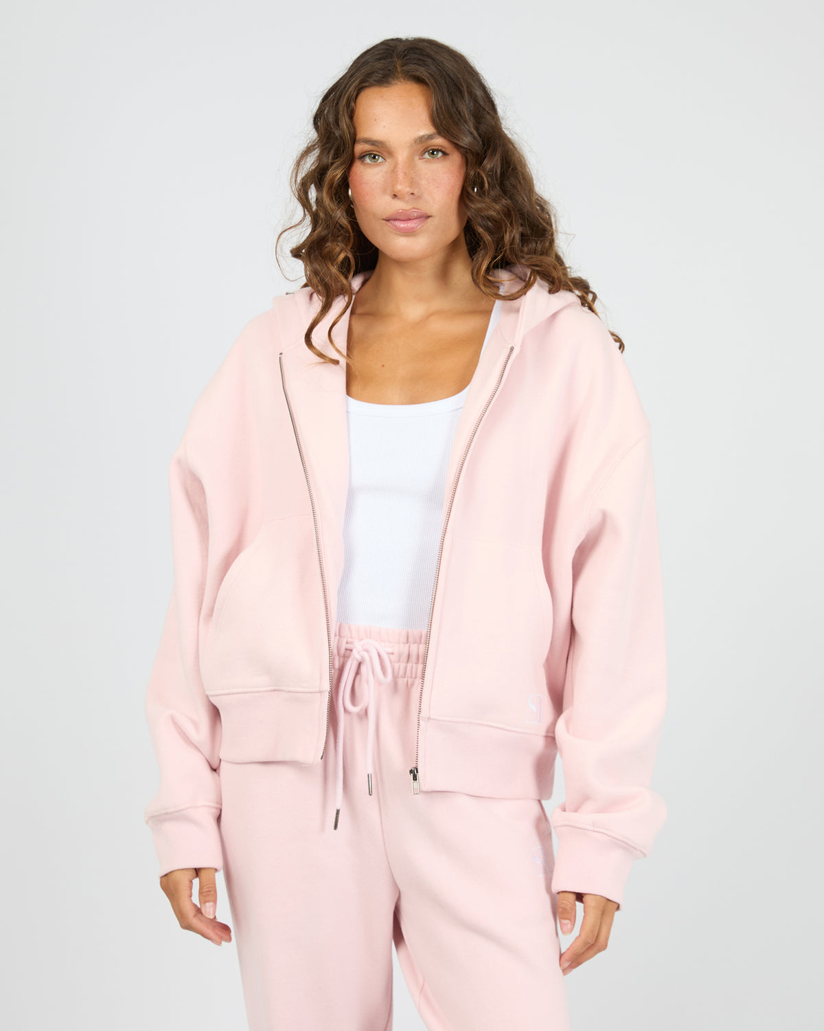 Silent Luxe Zip Thru Hoodie Pale Pink