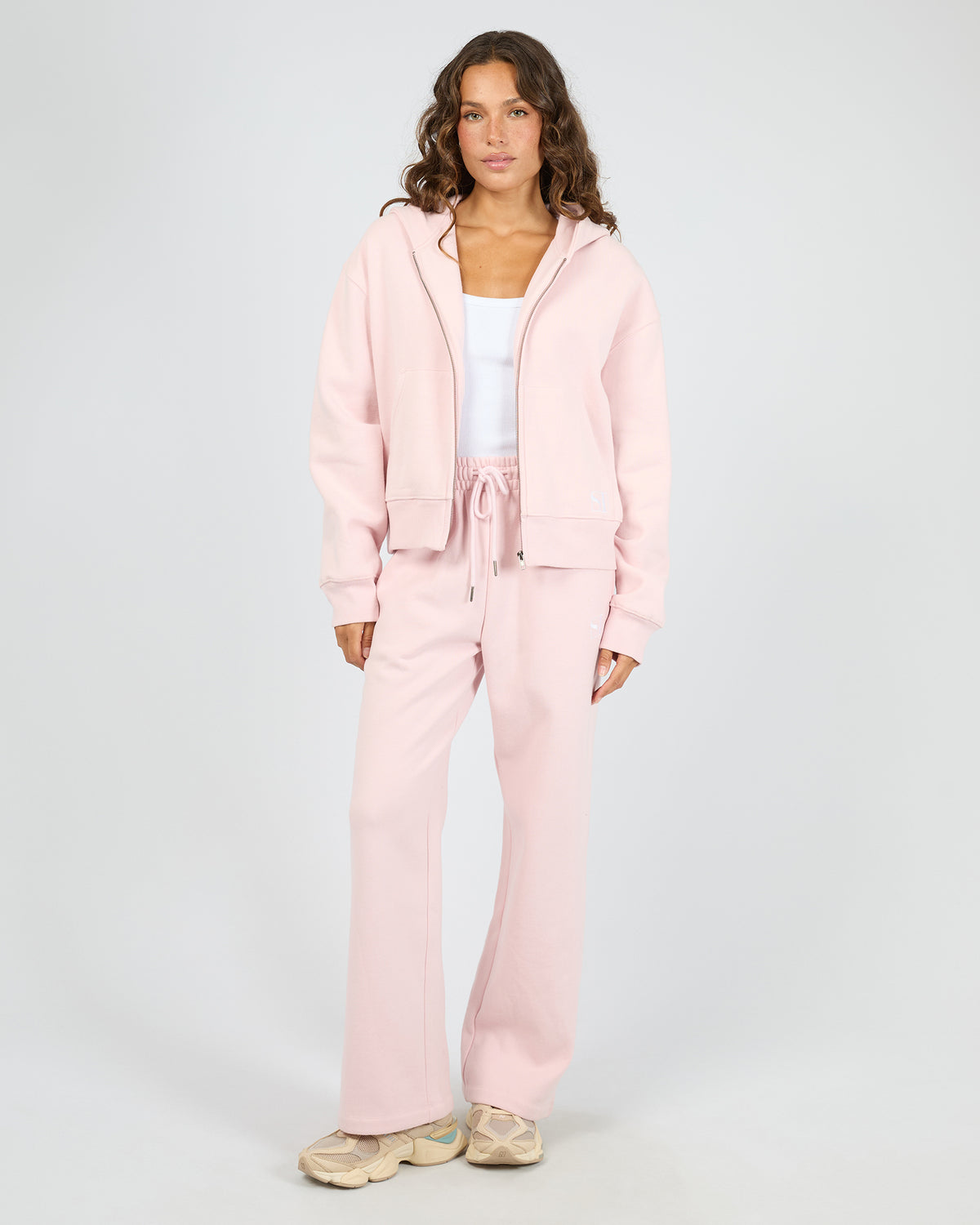 Silent Luxe Zip Thru Hoodie Pale Pink