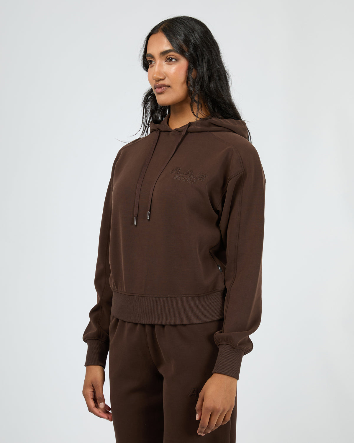 Luxe Active Crop Hoodie Brown