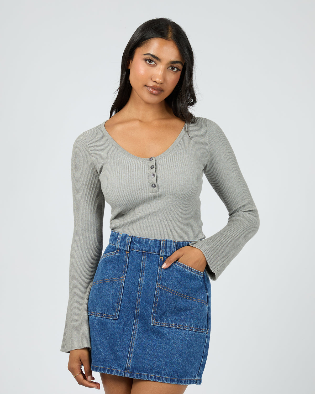 Darcie Knit Top Grey Marle