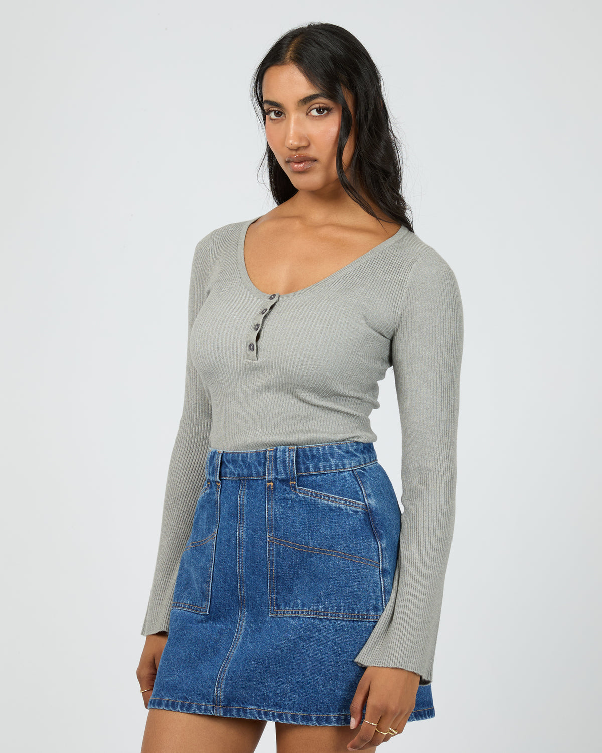 Darcie Knit Top Grey Marle