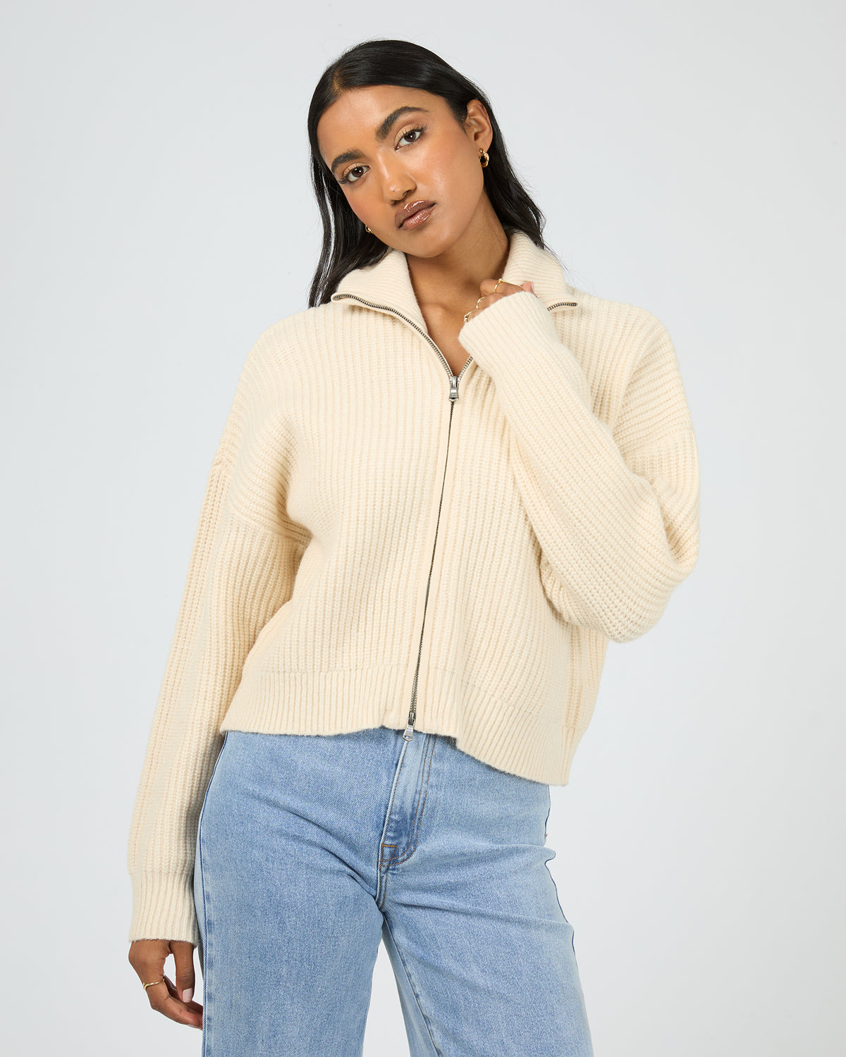 Bridie Knit Zip Through Vanilla