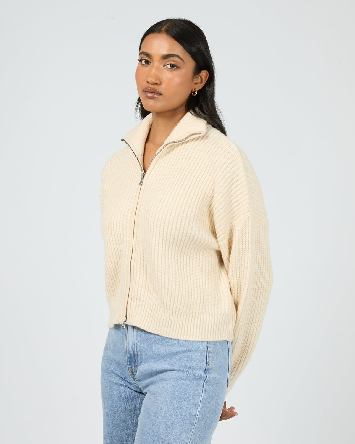 Bridie Knit Zip Through Vanilla