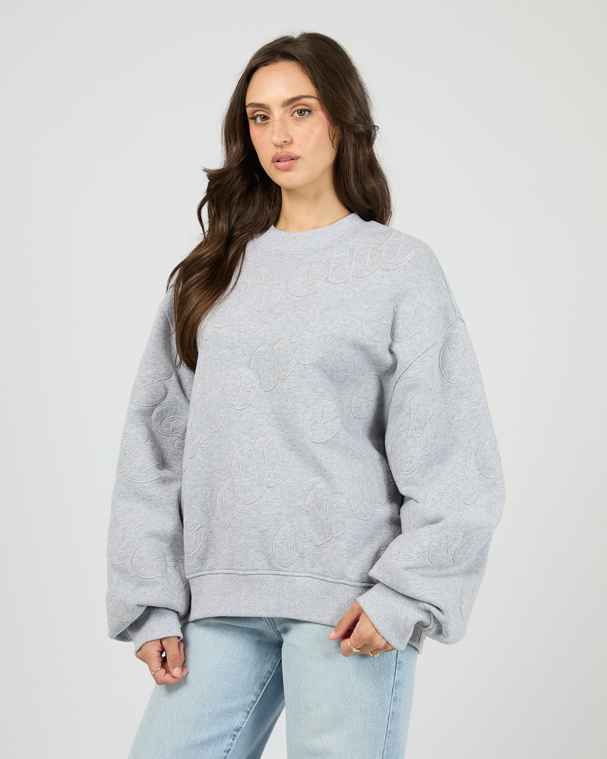 Serif Oversized Box Crew Grey Marle