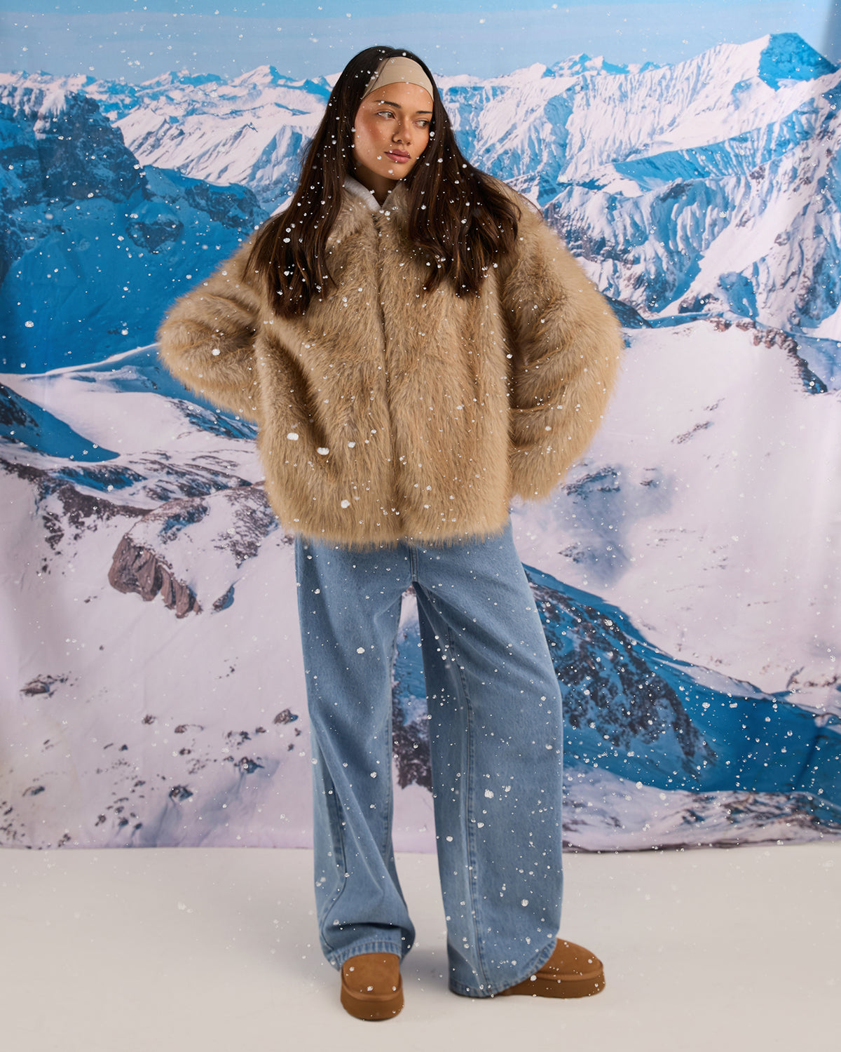 Sable Faux Fur Zip Coat Multicoloured