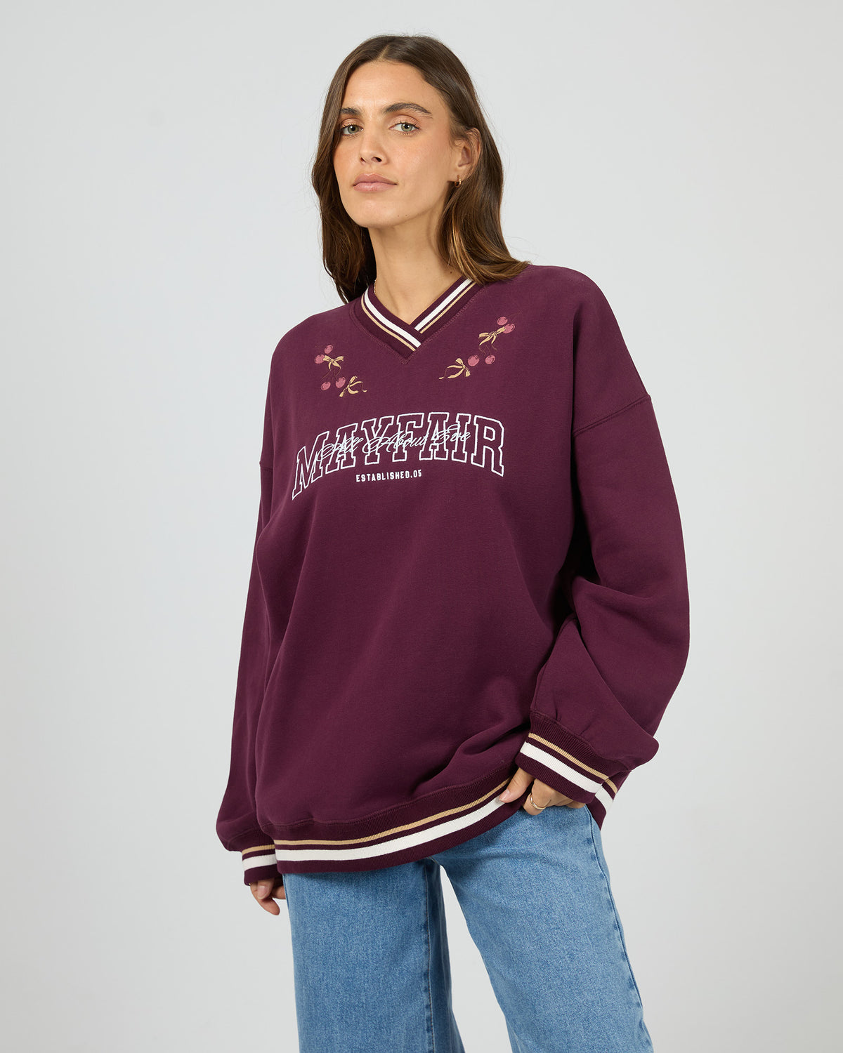 Mayfair V-Neck Relaxed Crew Wine