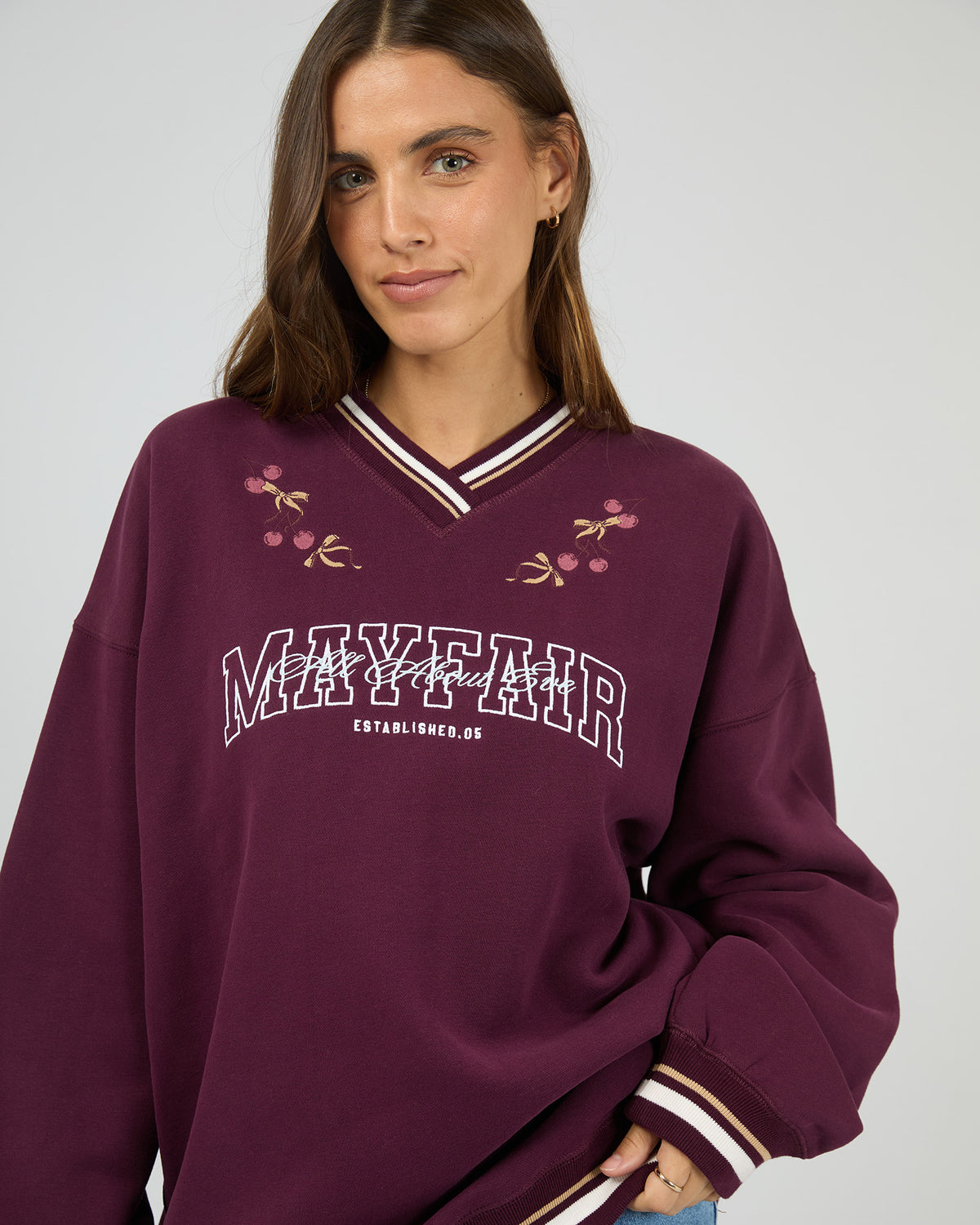 Mayfair V-Neck Relaxed Crew Wine