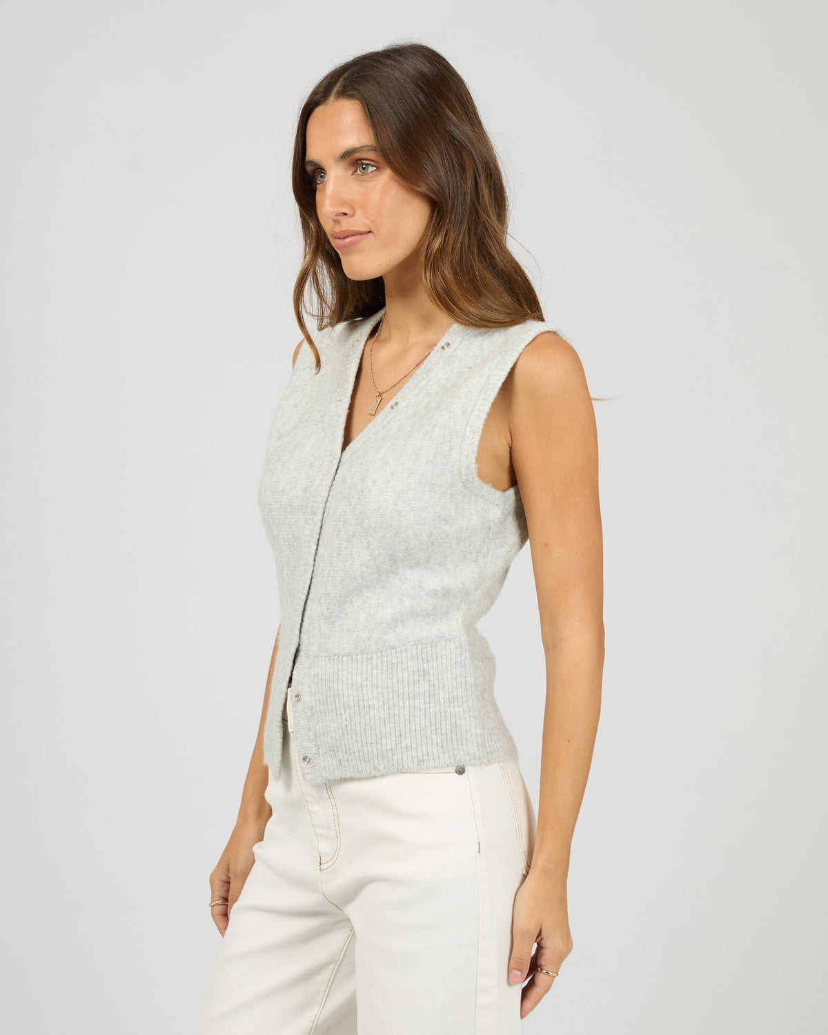 Nelly Knit Vest Snow Marle