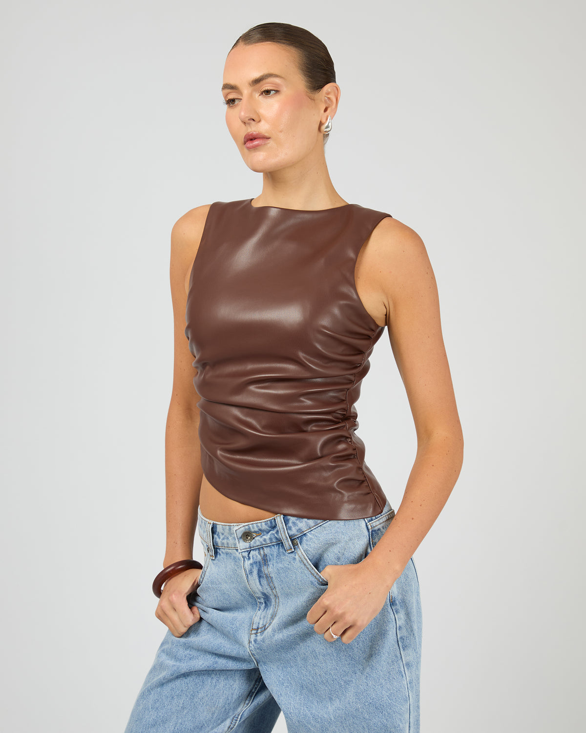 Liv Rouched Top Mahogany