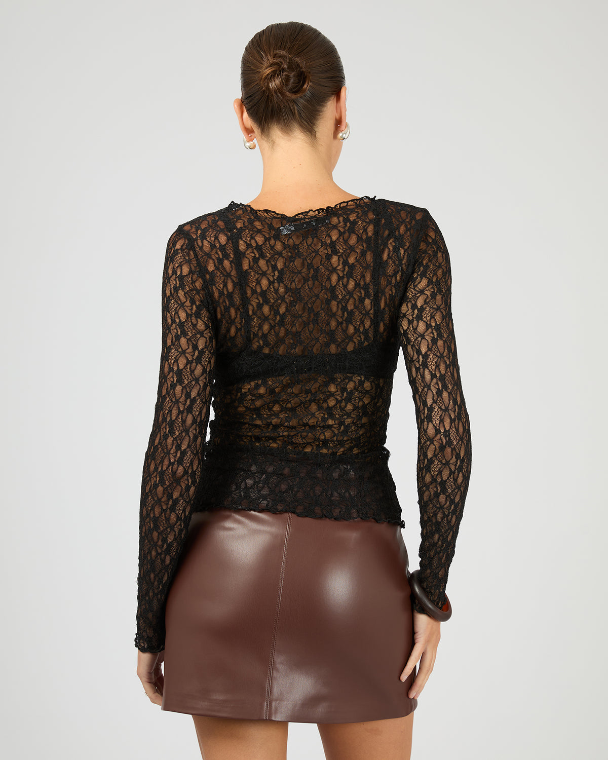 Evelyn Lace Long Sleeve Top Black