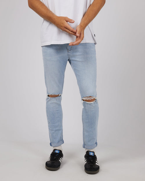A Brand-Dropped Skinny Jean Vocoder Rip Blue-Edge Clothing