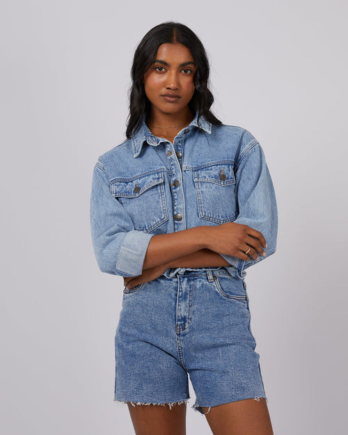 All About Eve-Banks Cropped Denim Jacket Light Blue-Edge Clothing