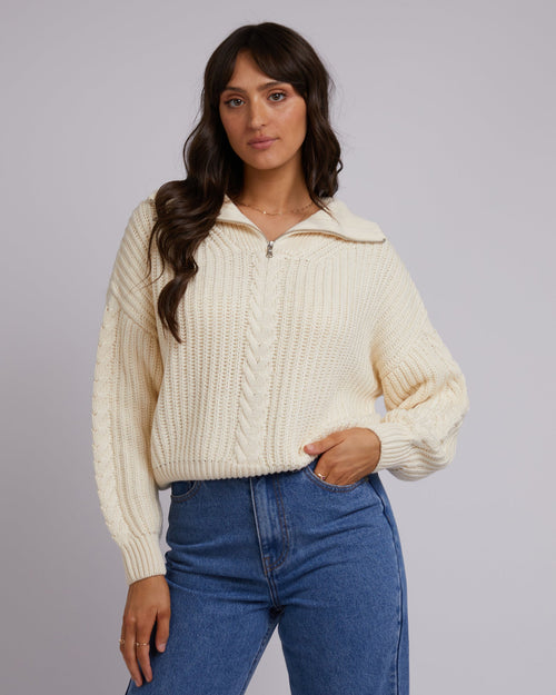 All About Eve-Dahlia 1/4 Zip Knit Vintage White-Edge Clothing