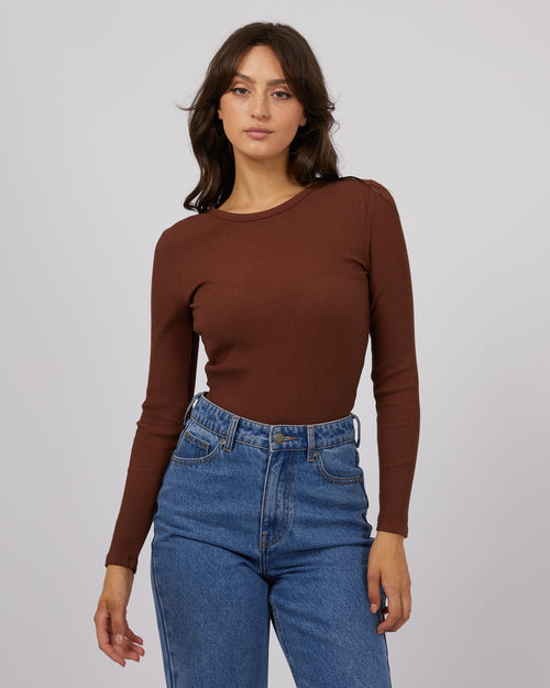 All About Eve-Eve Rib Baby Long Sleeve Tee Brown-Edge Clothing