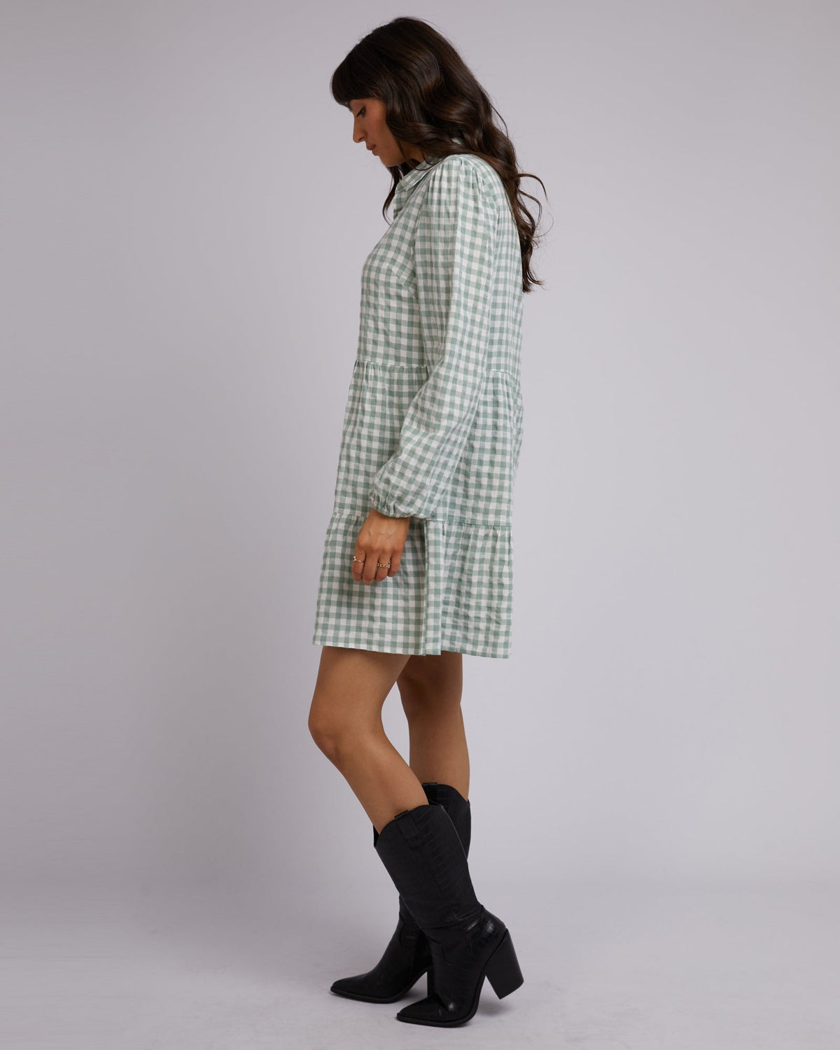All About Eve-Frankie Check Long Sleeve Mini Dress-Edge Clothing