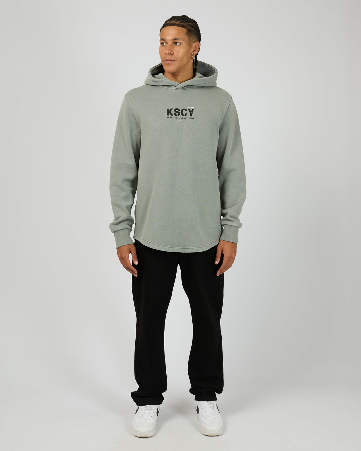 Reverence Dual Curved Hoodie Neutral Grey
