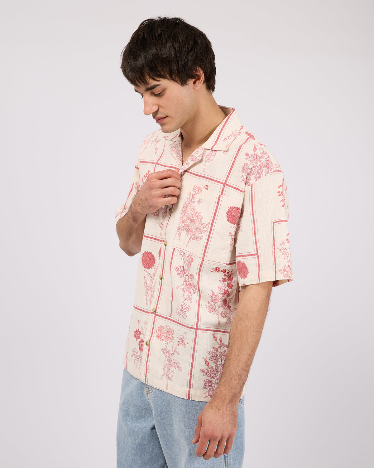 Botanicals Bowler Shirt White Red