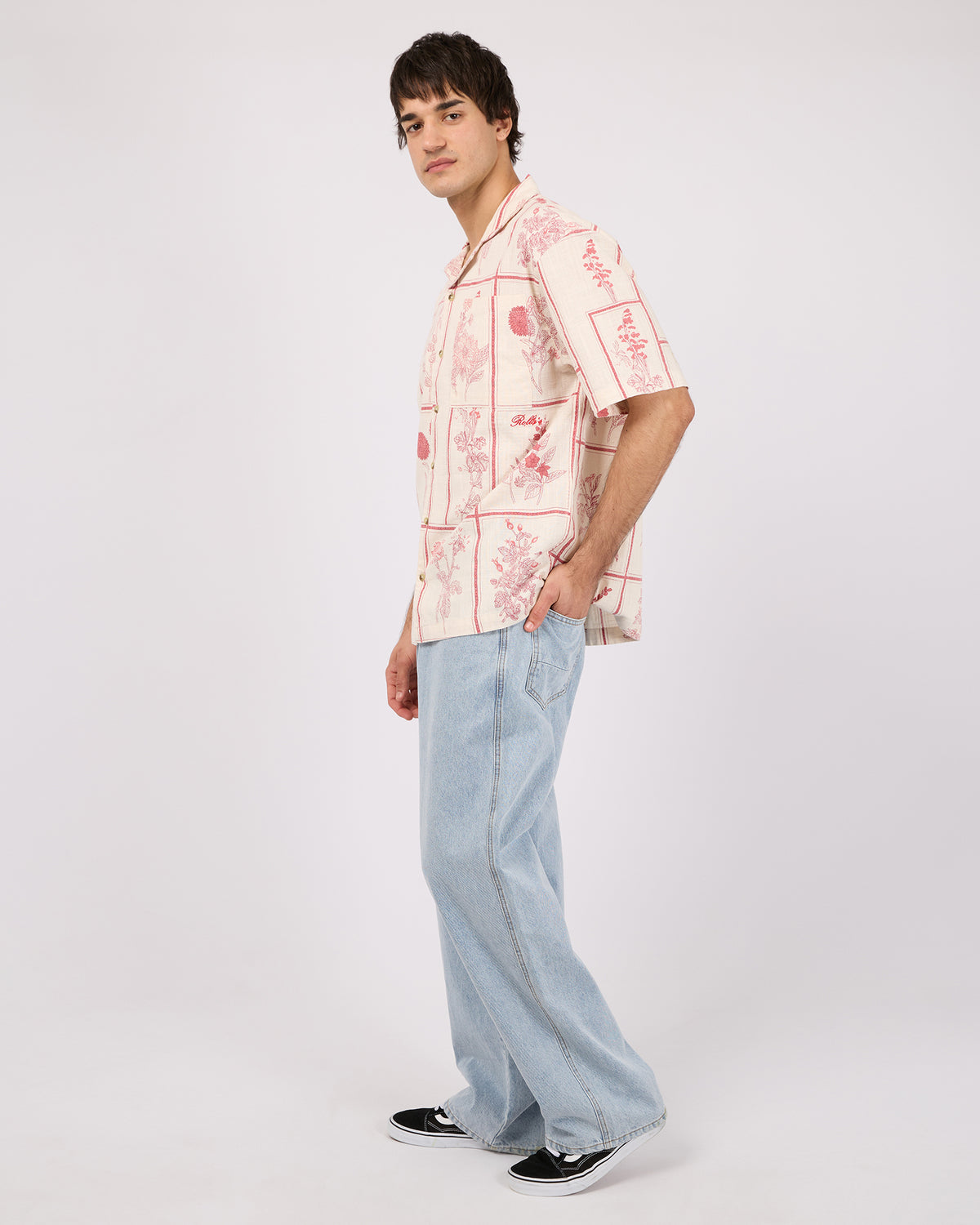 Botanicals Bowler Shirt White Red