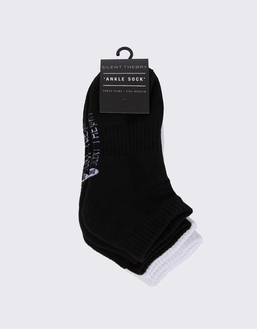 Silent Theory-3 Pack Ankle Sock Blk/blk/wht-Edge Clothing