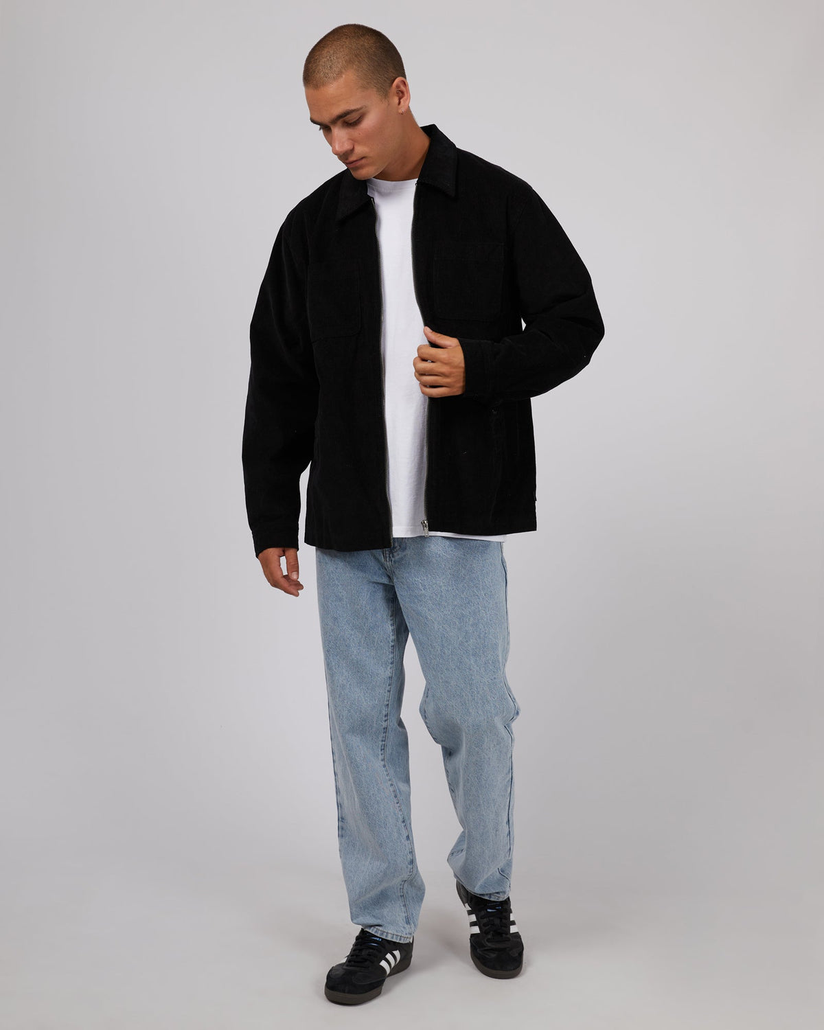 Silent Theory-Baby Cord Zip Thru Jacket Black-Edge Clothing