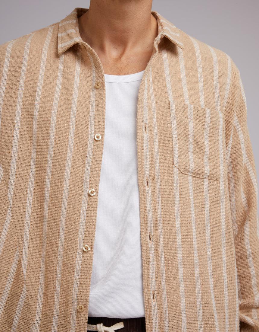 Silent Theory-Coen Long Sleeve Shirt Tan Stripe-Edge Clothing