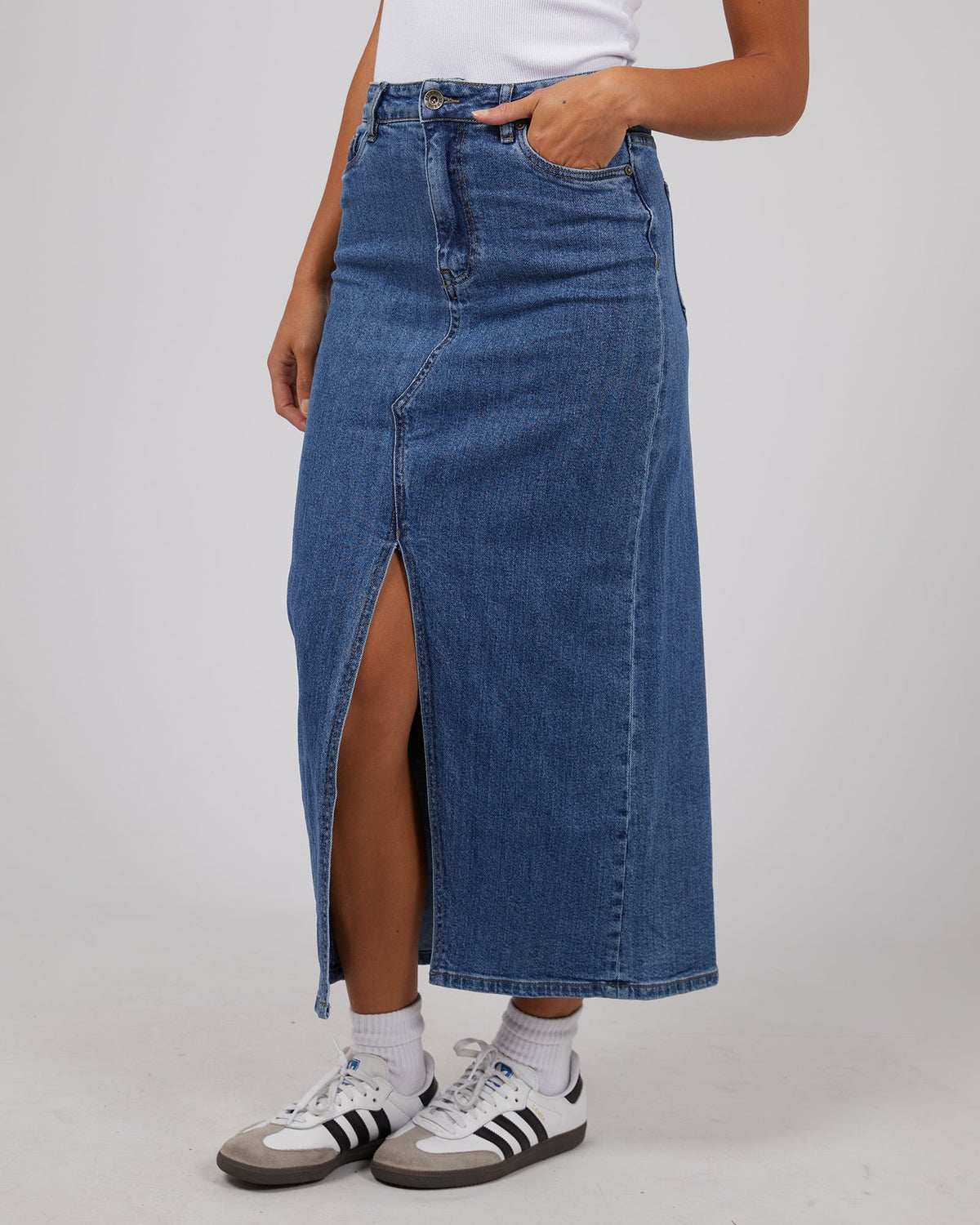Silent Theory Ladies-Eva Comfort Maxi Skirt Mid Blue-Edge Clothing