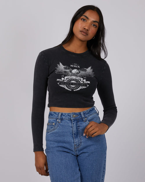 Silent Theory Ladies-Lincoln Cropped Long Sleeve Washed Black-Edge Clothing