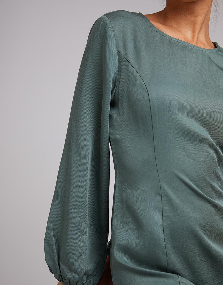 Silent Theory Ladies-Oscar Long Sleeve Mini Dress Green-Edge Clothing