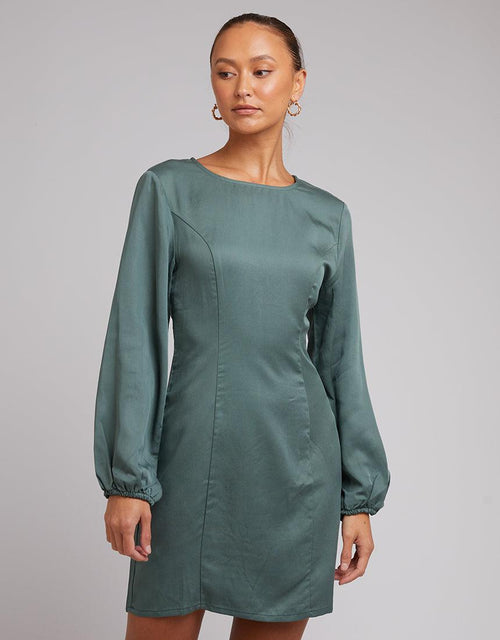 Silent Theory Ladies-Oscar Long Sleeve Mini Dress Green-Edge Clothing