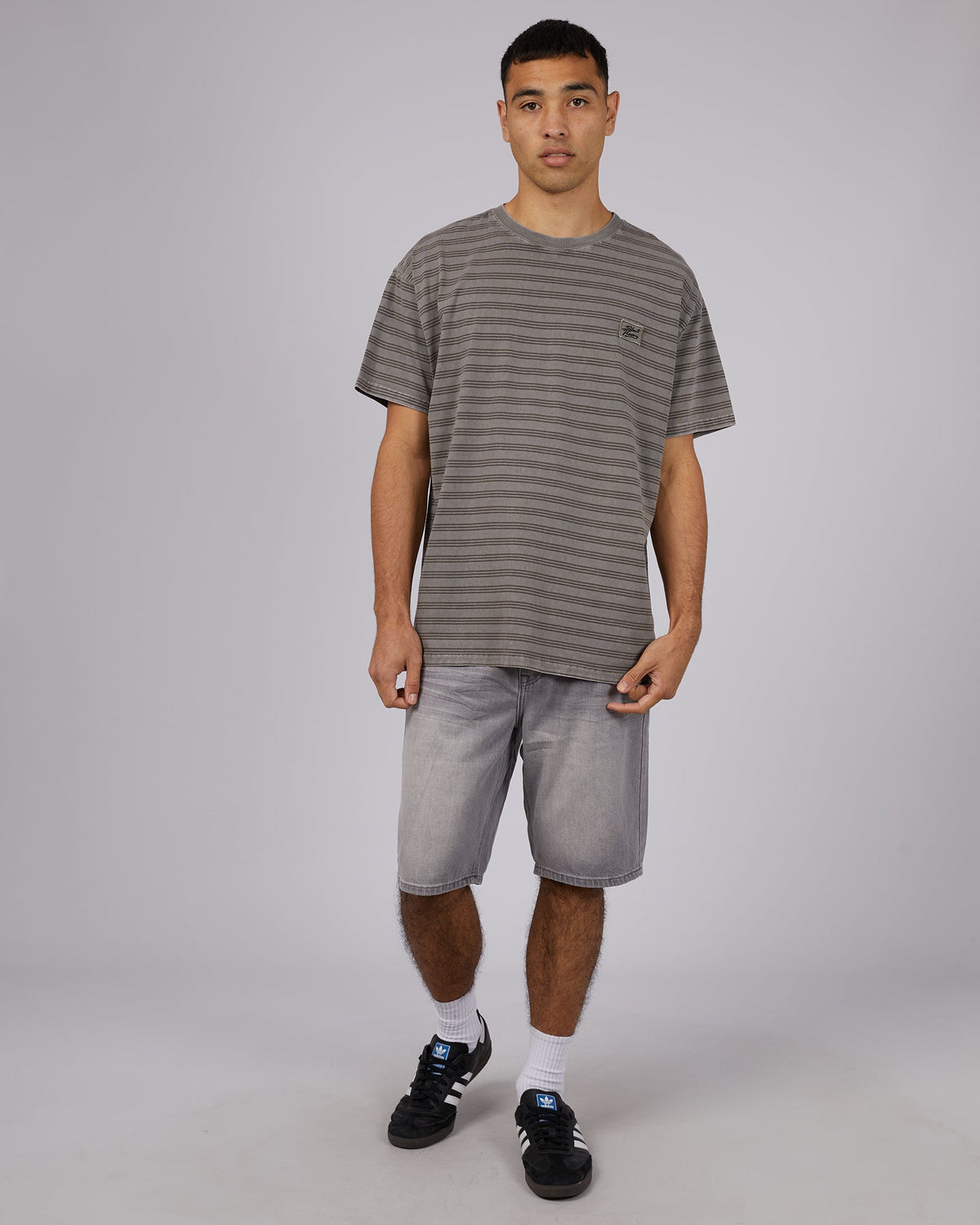 Silent Theory-Overdyed Stripe Tee Charcoal-Edge Clothing