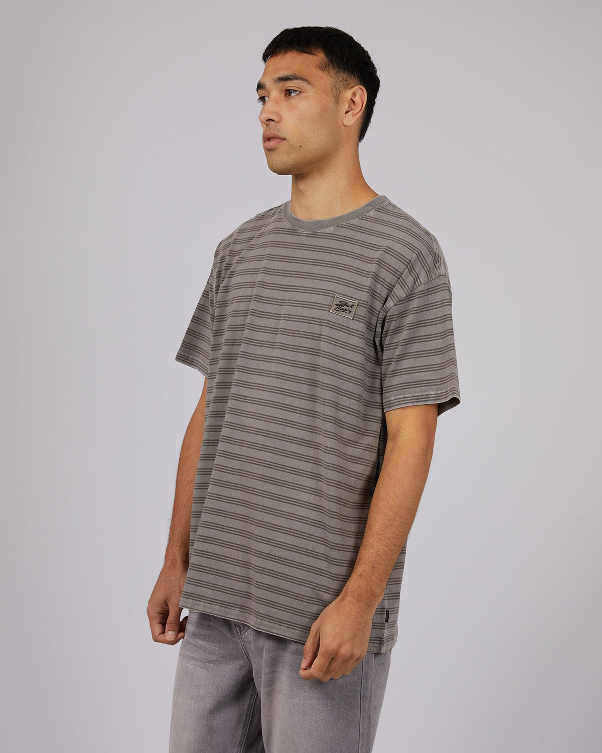 Silent Theory-Overdyed Stripe Tee Charcoal-Edge Clothing