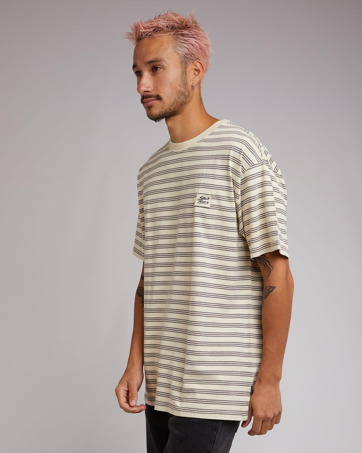 Silent Theory-Overdyed Stripe Tee Tan-Edge Clothing