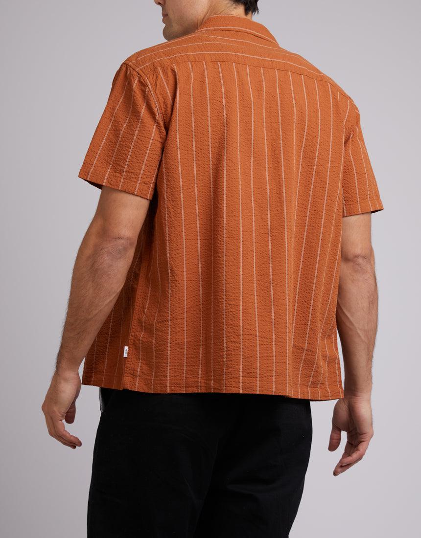 Silent Theory-Seersucker Shirt Tan Stripe-Edge Clothing