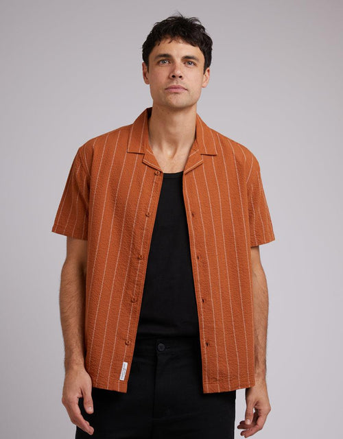 Silent Theory-Seersucker Shirt Tan Stripe-Edge Clothing