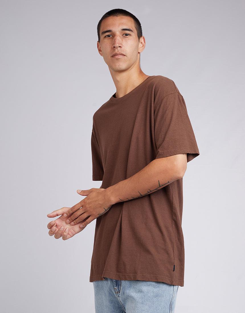 Silent Theory-Standard Fit Linen Tee Chocolate-Edge Clothing