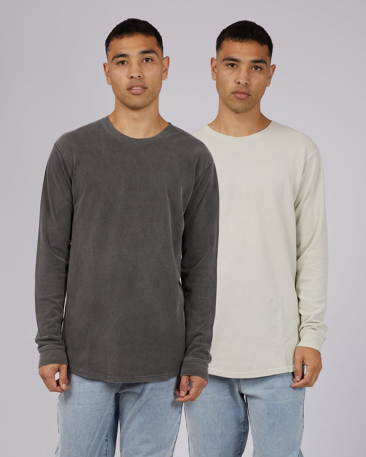 Silent Theory-Washed Pique Long Sleeve 2 Pack Bone &amp; Charcoal-Edge Clothing