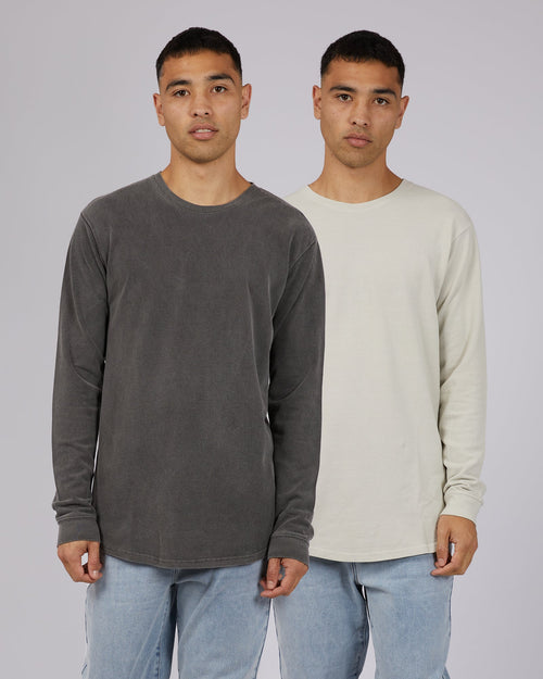 Silent Theory-Washed Pique Long Sleeve 2 Pack Bone & Charcoal-Edge Clothing