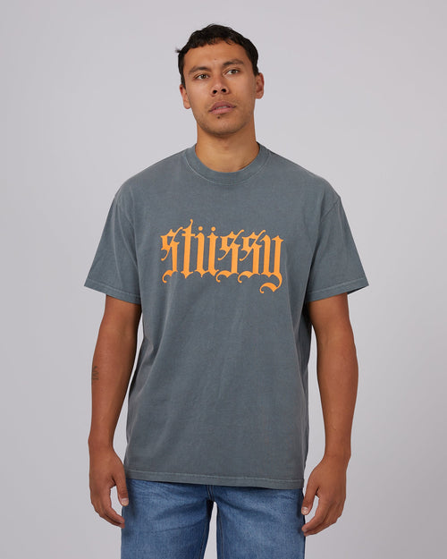 Stussy-Blackletter Ss Tee Dusty Grey-Edge Clothing