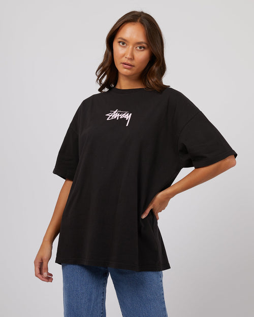Stussy-Stock Stars Relaxed Tee Pigment Black-Edge Clothing