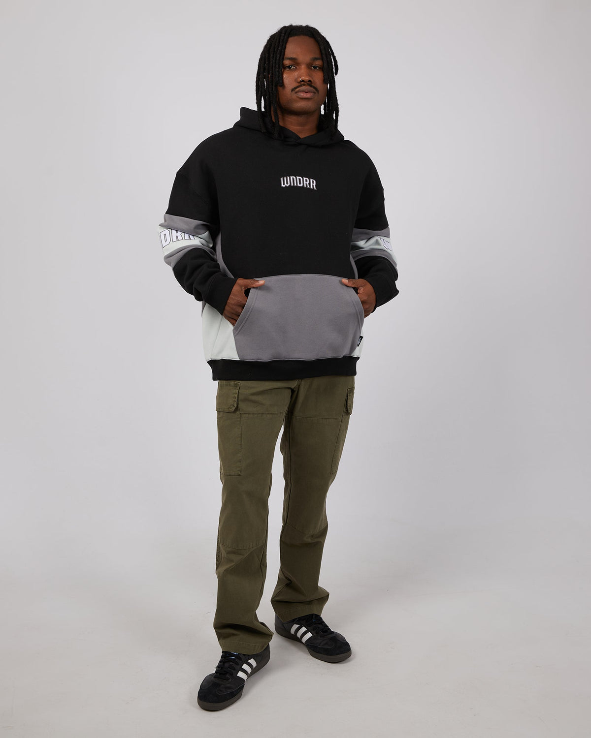 Wndrr-Latch Panel Hood Sweat Black &amp; Grey-Edge Clothing