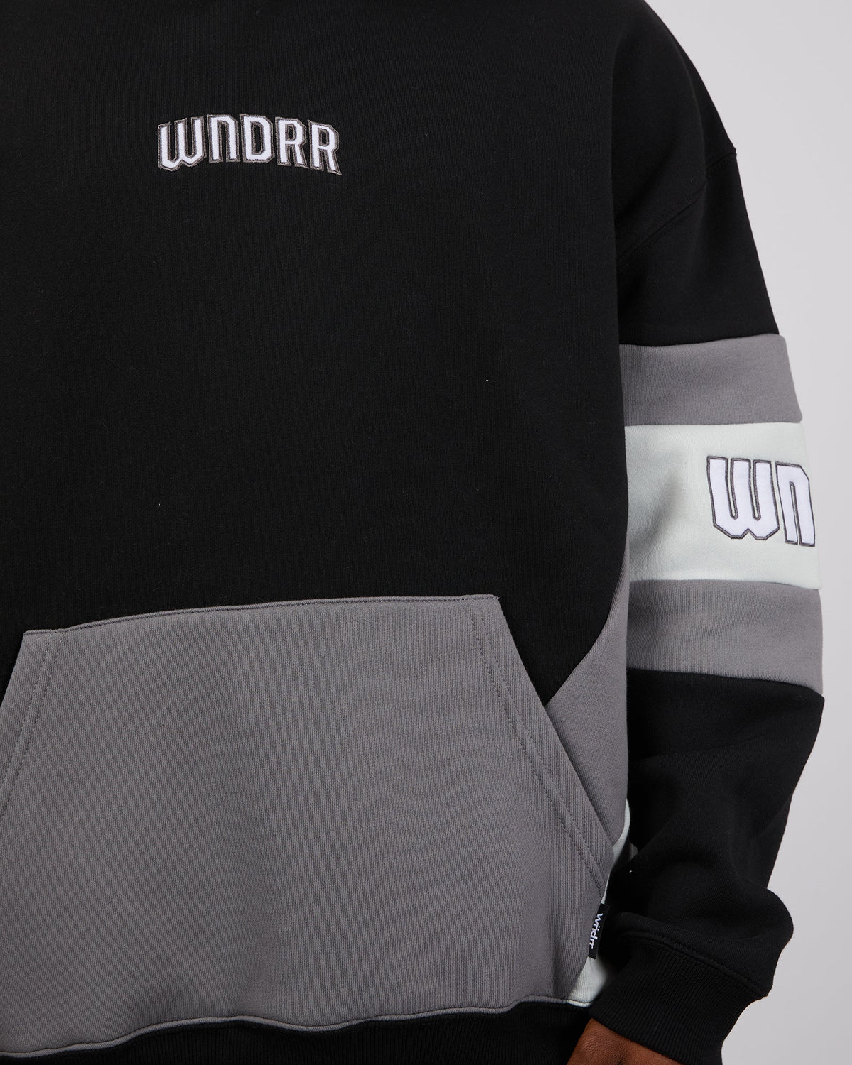 Wndrr-Latch Panel Hood Sweat Black &amp; Grey-Edge Clothing