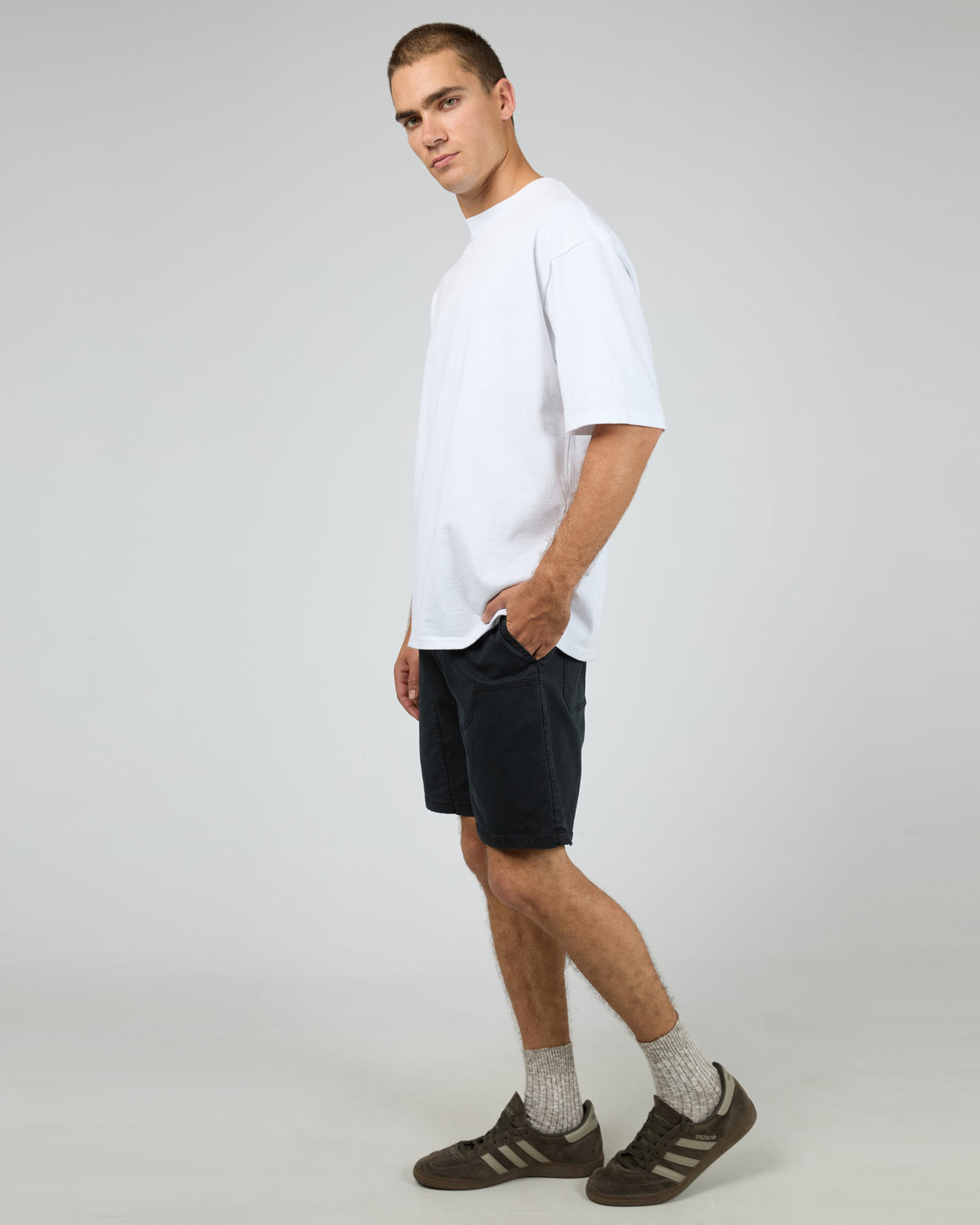 Elastic Waist Carpenter Short Washed Black